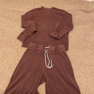 MATE the Label Organic Wide Leg Pant and Boxy Crop in Plum (XS top, S bottom)